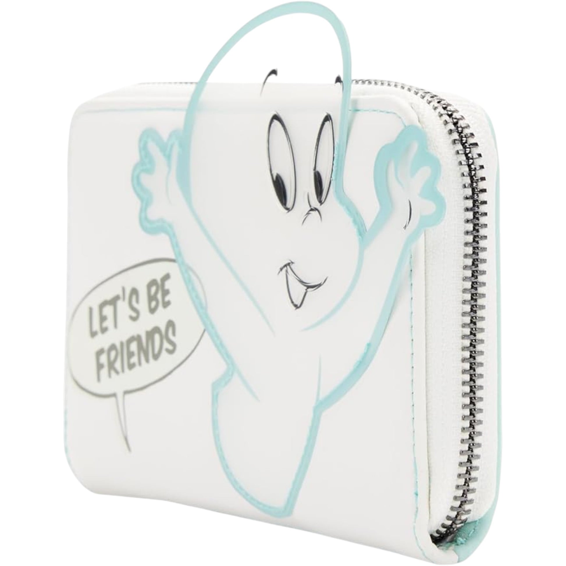 Casper the Friendly Ghost-shaped wallet with 'Let's Be Friends' text on a white background