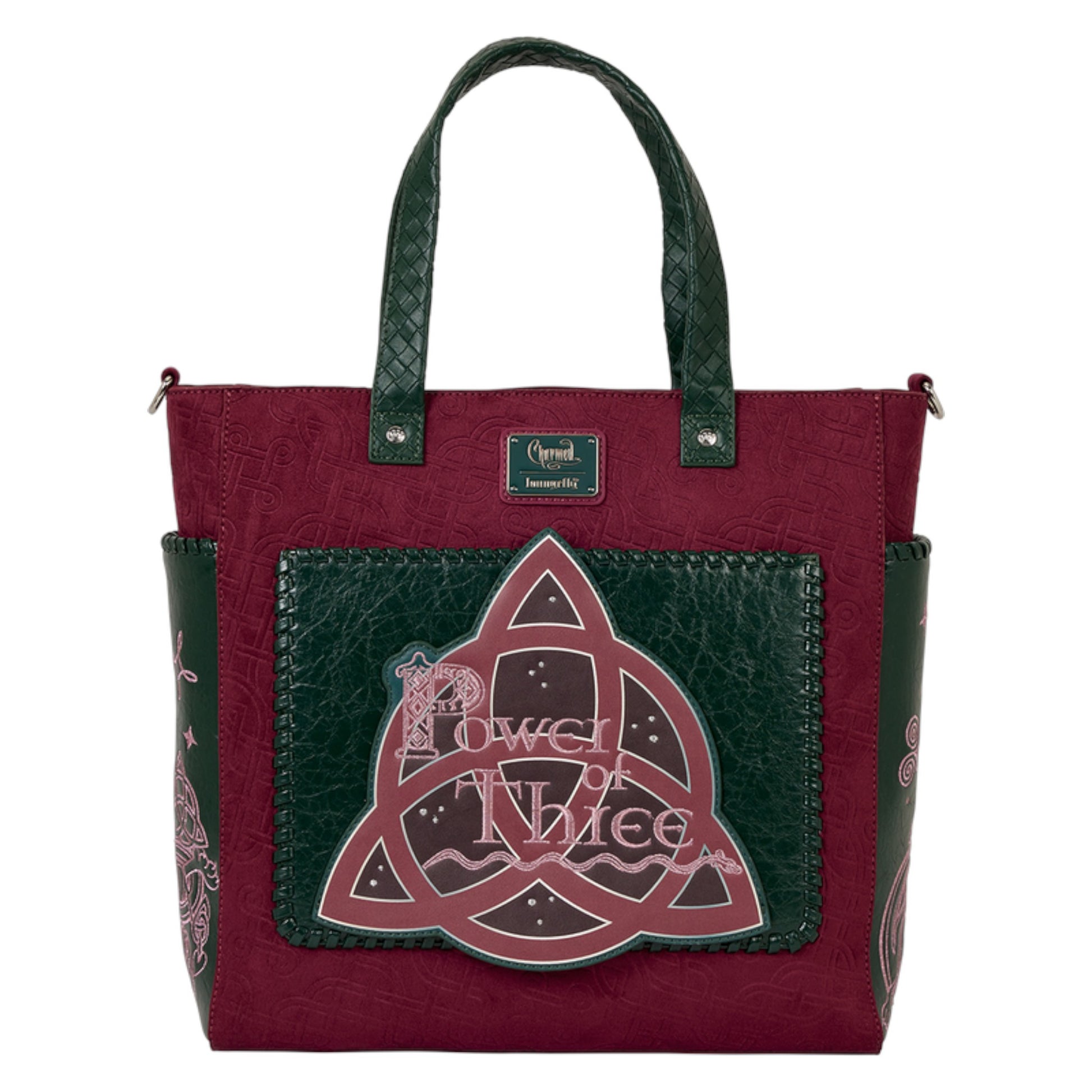 Charmed Power of Three tote bag with a Triquetra symbol and 'Power of Three' text on a white background
