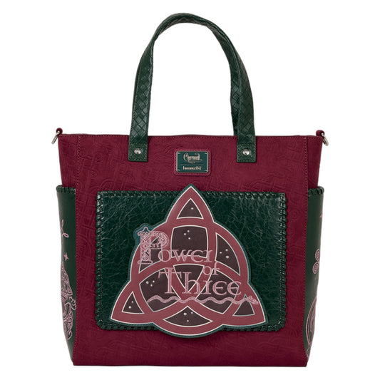 Charmed Power of Three tote bag with a Triquetra symbol and 'Power of Three' text on a white background