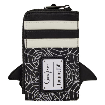 A Loungefly x Cera Fine black and white spiderweb wallet shaped like a shark, featuring a white metal logo plate and black shark fins on the sides.