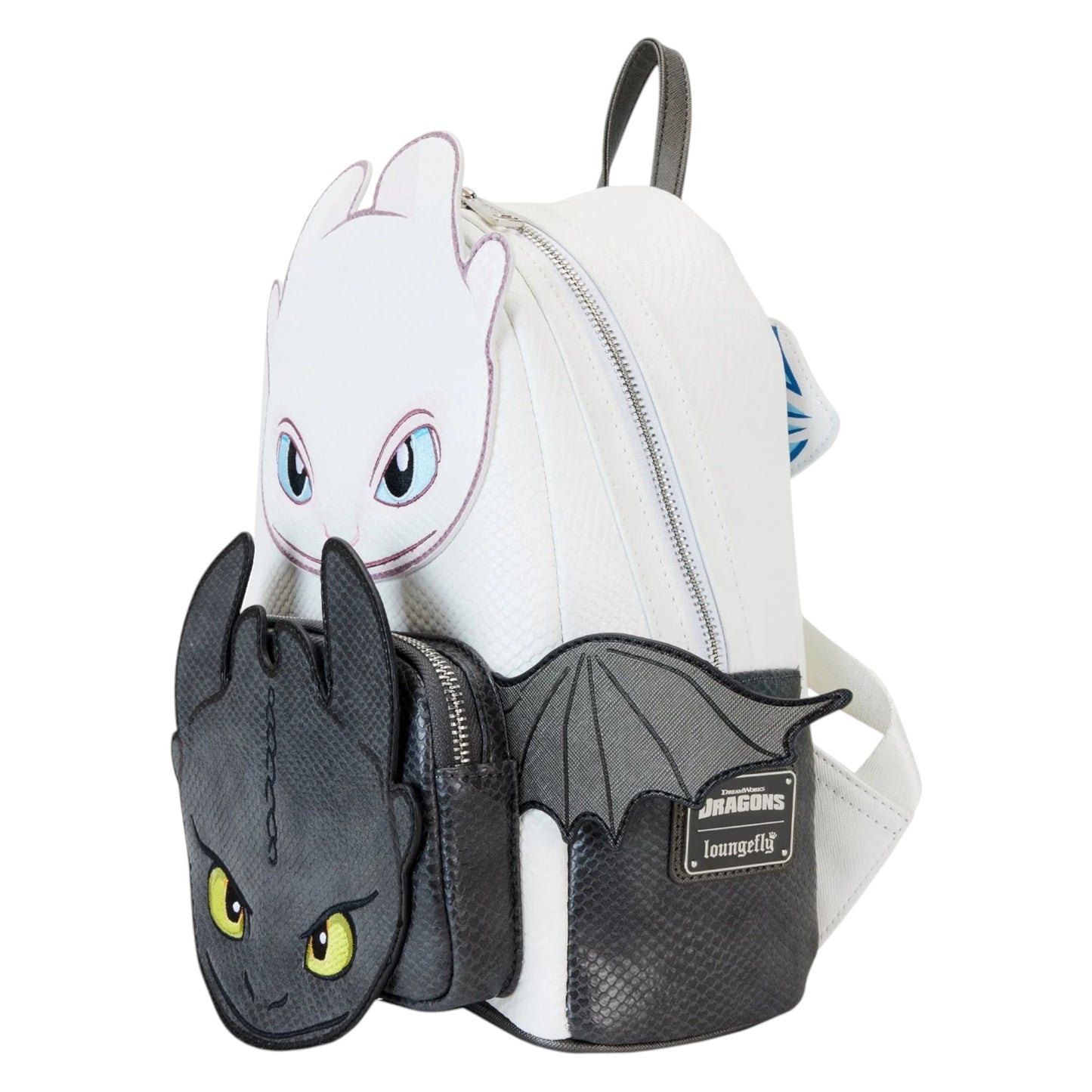 Backpack with Light and Night Fury character design on a white background