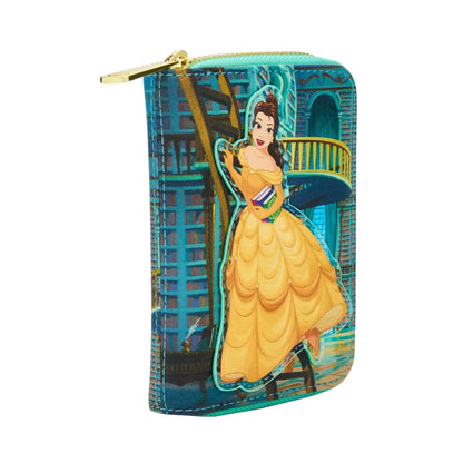 Zipper wallet with Belle from Beauty and the Beast in the library design on a white background