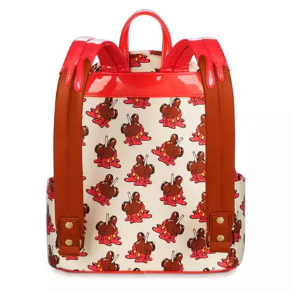 Backpack with red and brown design on a white background