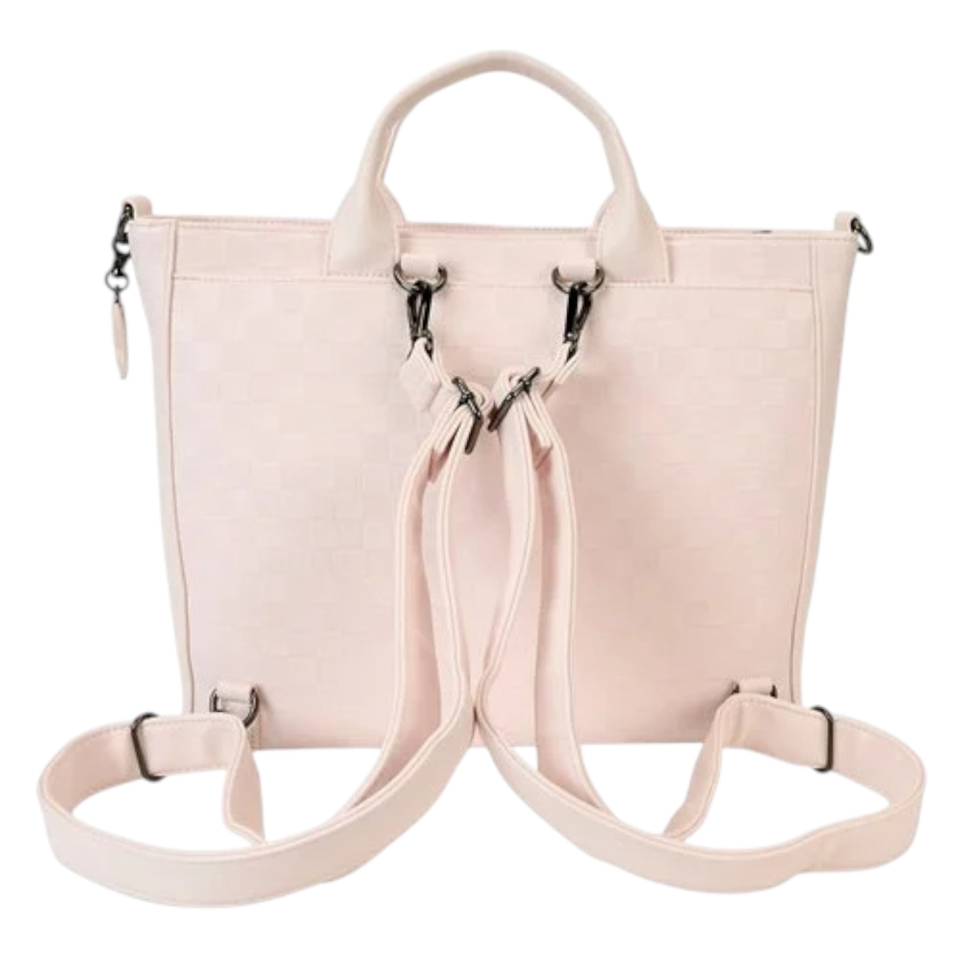 Pink Minnie Ear Checkerboard handbag with a strap on a white background