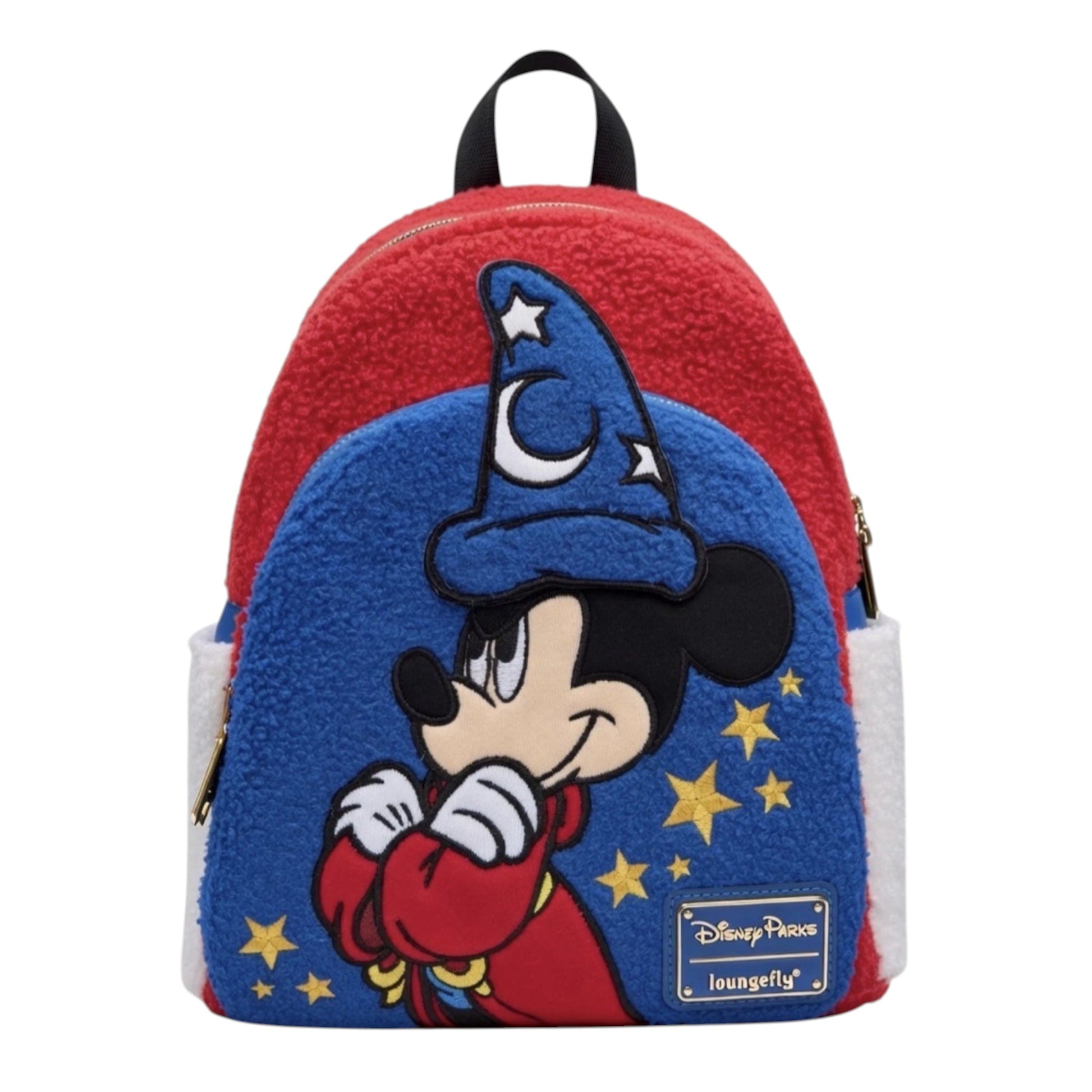 Disneyland Paris Excl Sorcerer Mickey Fantasia Sherpa Mini Backpack with a Sorcerer Mickey character design on a white background