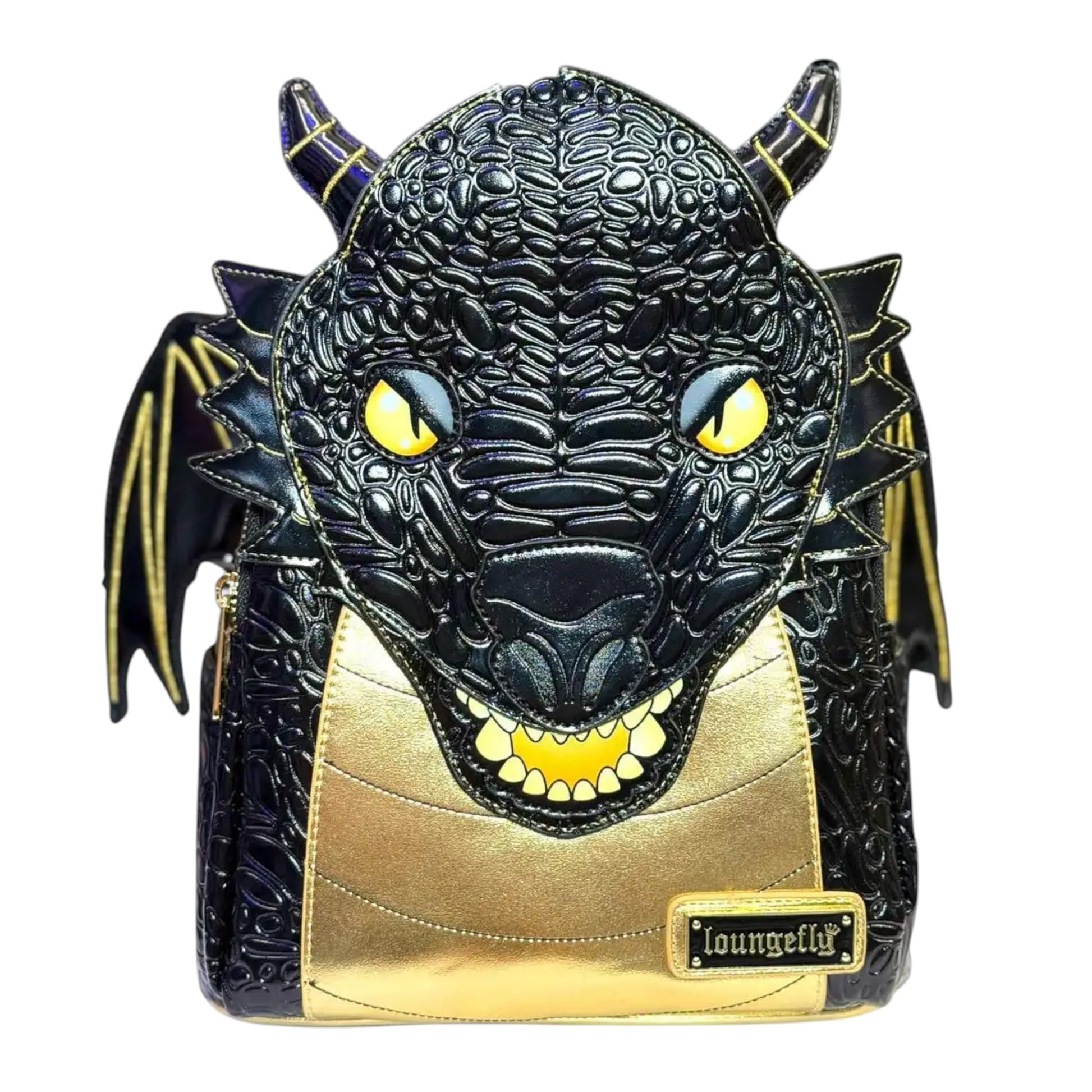 Fourth Wing Black Gold Dragon bag with black and gold design on a white background