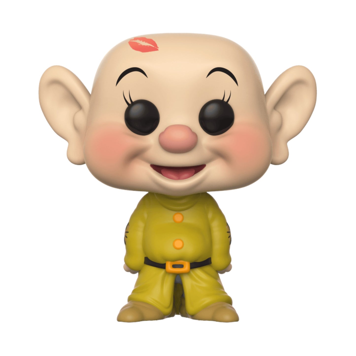 Toy figure of Dopey with a yellow outfit on a white background