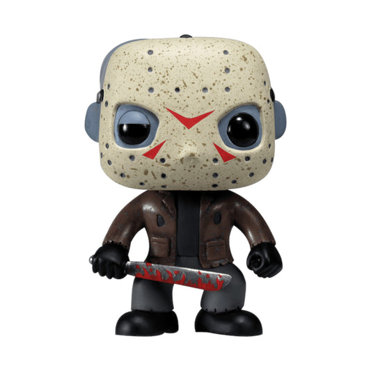 Funko Pop! vinyl figure Friday the 13th Jason Voorhees with wearing a mask and holding a machete on a white background