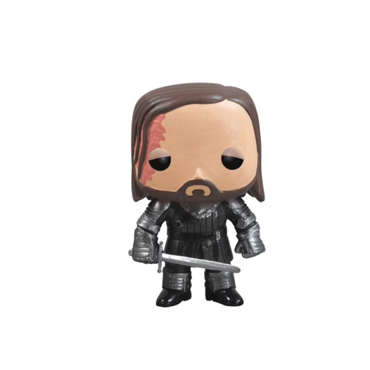 Funko Pop! vinyl figure of Game of Thrones The Hound in armor with a sword on a white background