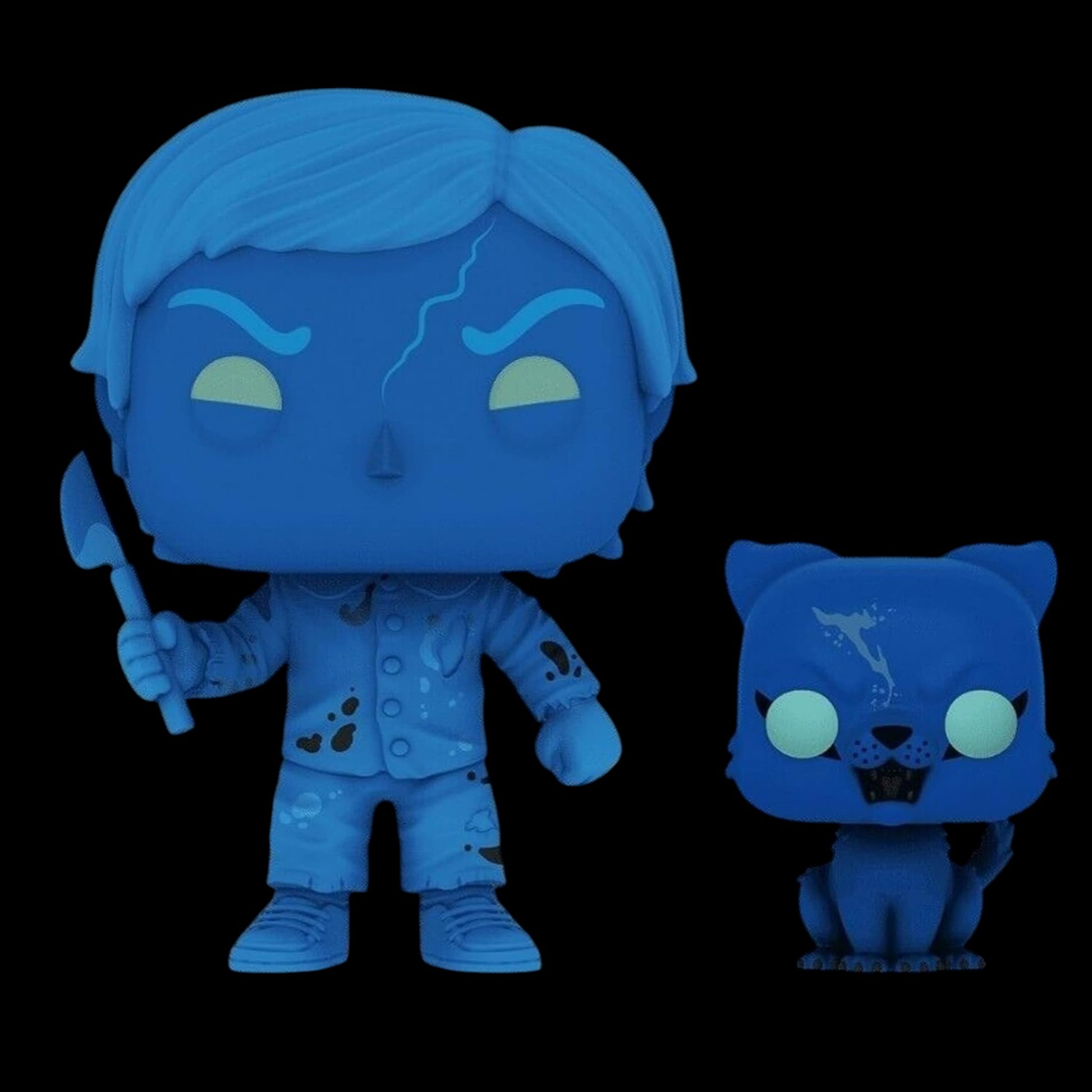 Funko Pop! vinyl figure packaging for 'Pet Sematary' with Gage and Church  character, ghoulish expression, and glowing in the dark on a black background