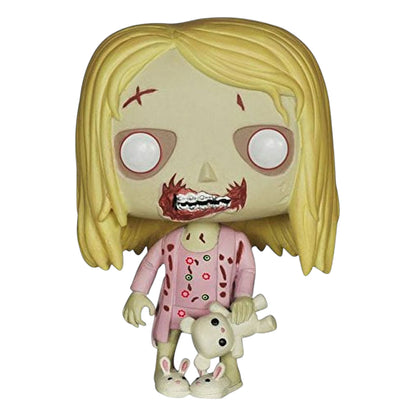The Walking Dead Teddy Bear Girl with blonde hair and a bloody mouth, holding a teddy bear on a white background.