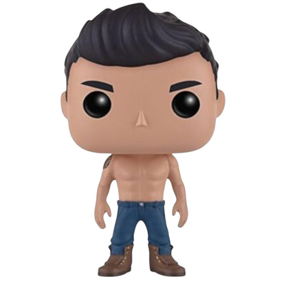 Pop vinyl figure of a shirtless Jacob Black character with blue jeans and brown boots on a white background