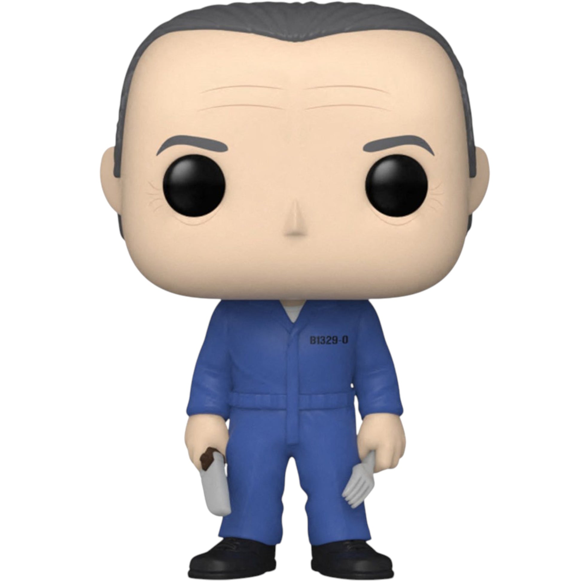 Funko Pop! vinyl figure of Hannibal holding a knife and fork in a blue jumpsuit on a white background