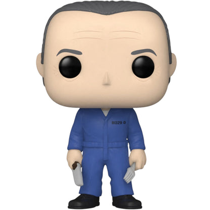 Funko Pop! vinyl figure of Hannibal holding a knife and fork in a blue jumpsuit on a white background