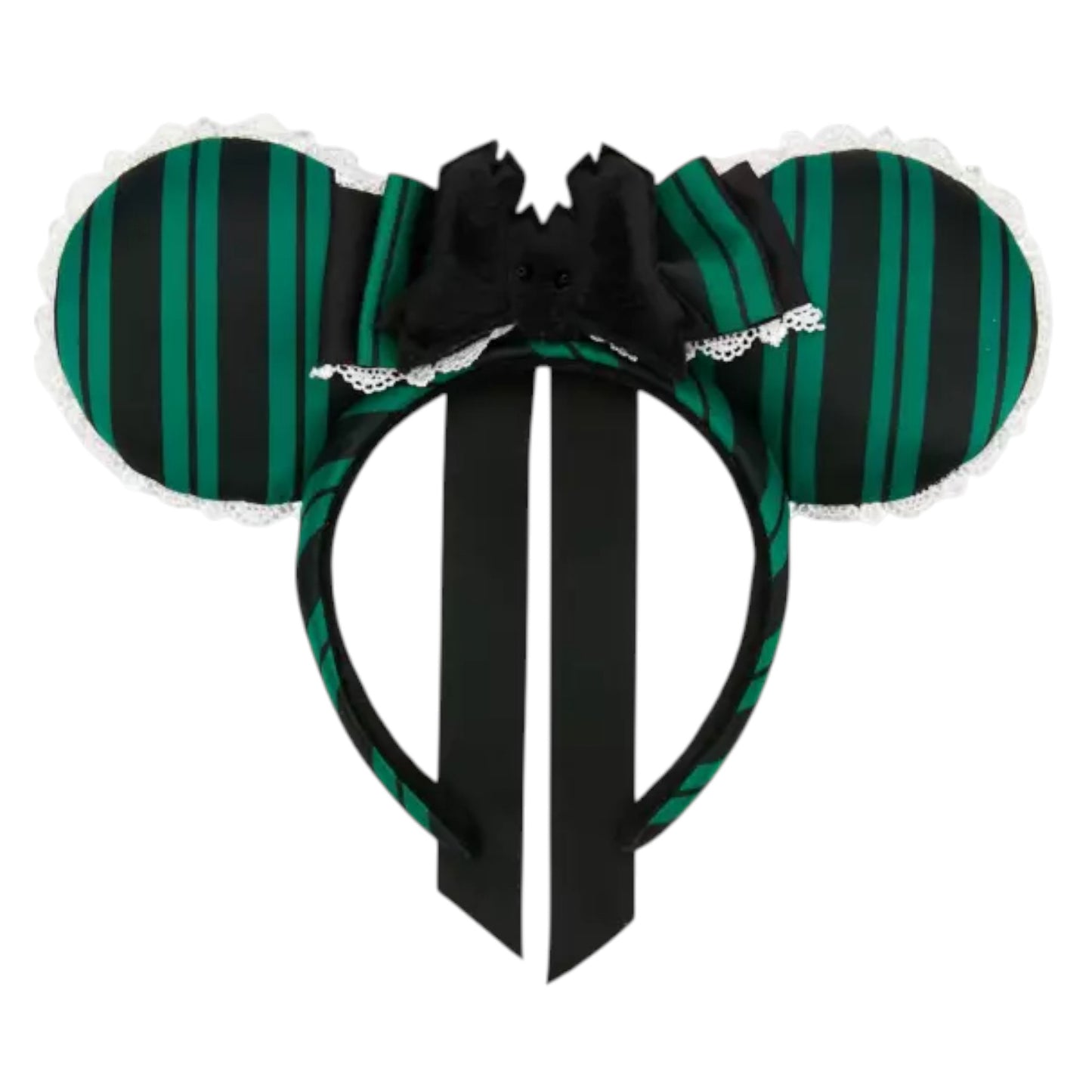 The Haunted Mansion Ghost Host  ears with green and black striped design on a white background