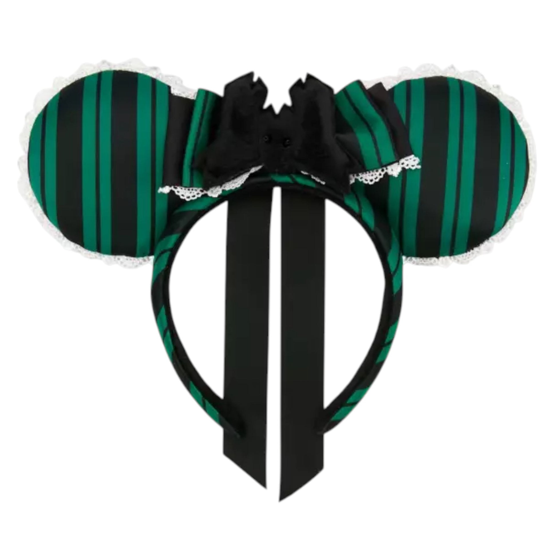 The Haunted Mansion Ghost Host  ears with green and black striped design on a white background