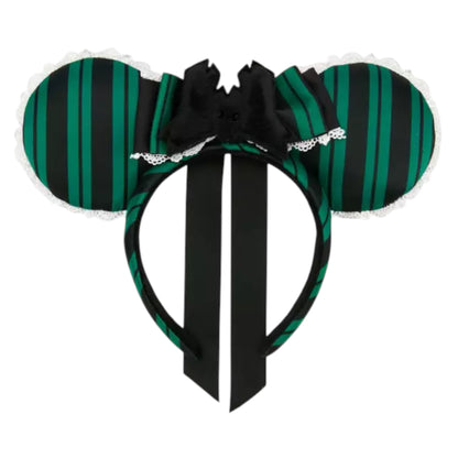 The Haunted Mansion Ghost Host  ears with green and black striped design on a white background