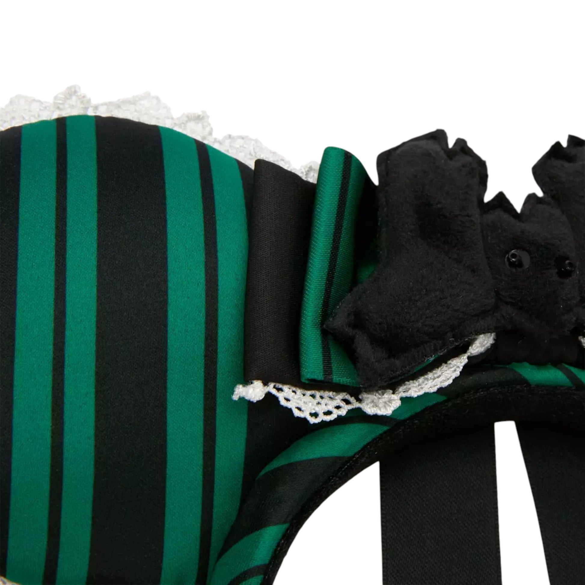 Black and green striped The Haunted Mansion Ghost Host  with lace details on a white background
