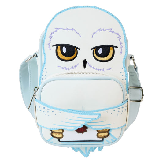 Harry Potter Hedwig crossbody with a white face and blue accents on a white background