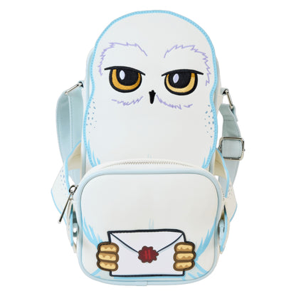 Harry Potter Hedwig-shaped crossbody bag with a letter and envelope design on a white background