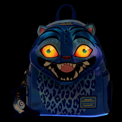 Glowing KPop Demon Hunters Exclusive Derpy Cosplay Light-Up Glow Mini Backpack with a Derpy design featuring glowing eyes on a black background