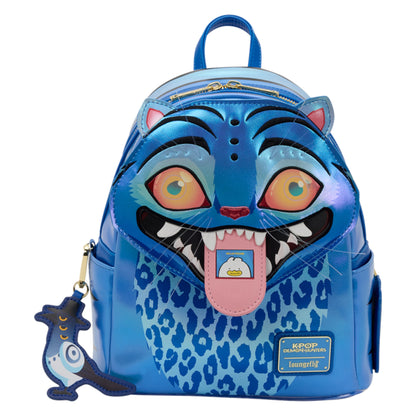 Blue KPop Demon Hunters Exclusive Derpy Cosplay Light-Up Glow Mini Backpack with Derpy face design with tongue sticking out of mouth on a white background