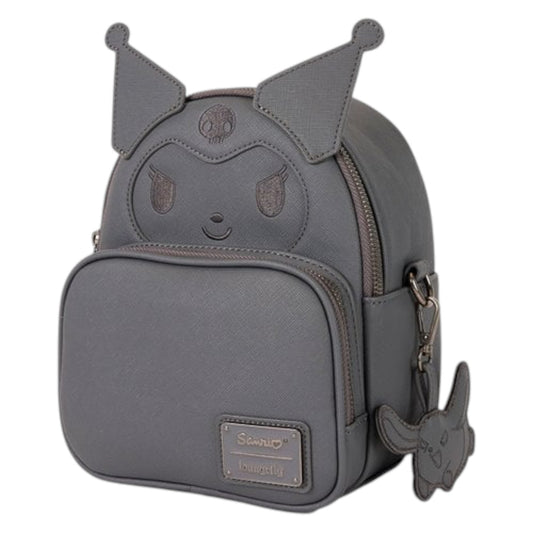 Gray backpack with Kuromi face design on a white background