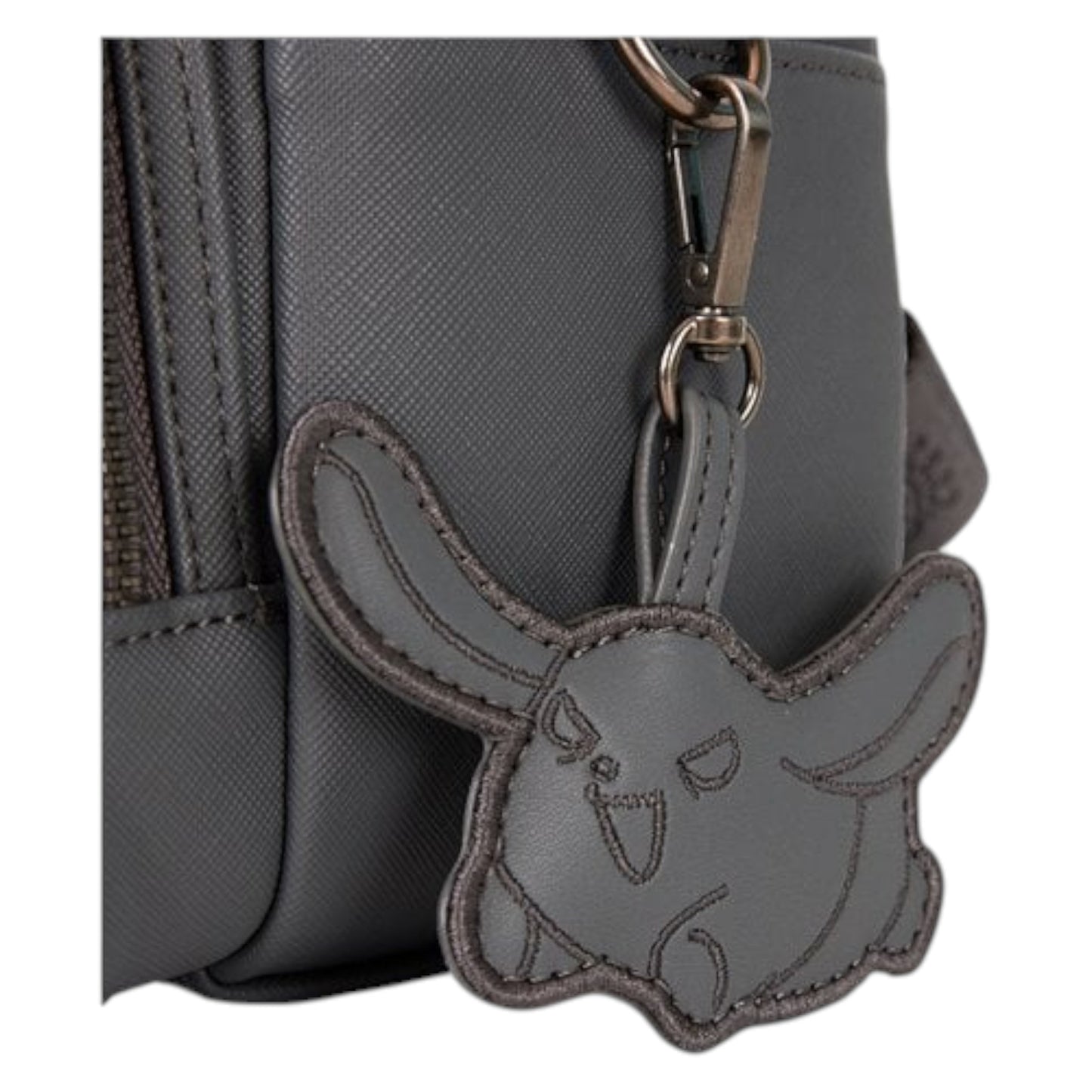 Gray Kuromi-shaped keychain attached to a gray bag