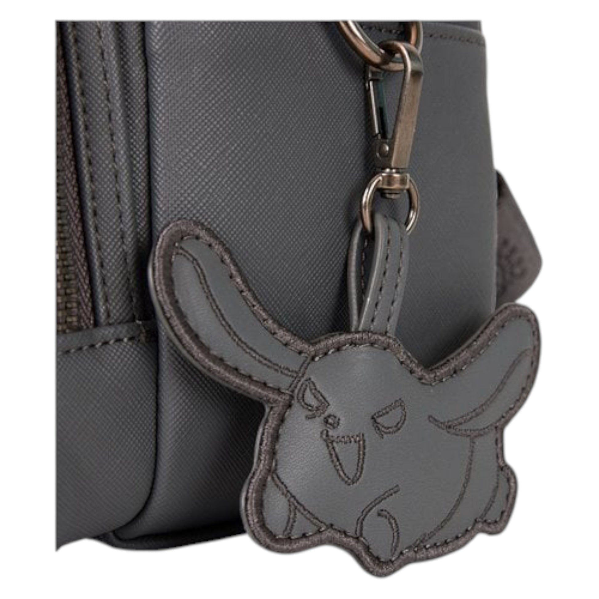 Gray Kuromi-shaped keychain attached to a gray bag