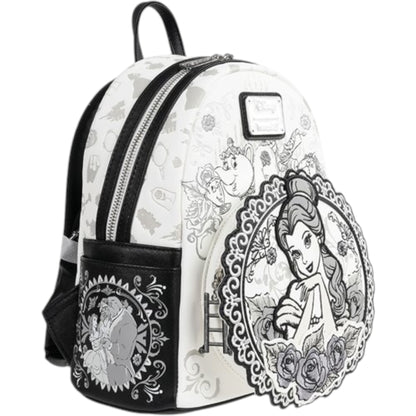 Beauty and the Beast Belle Sketch Mini Backpack with Disney character design featuring Belle from 'Beauty and the Beast' on a white background on a white background