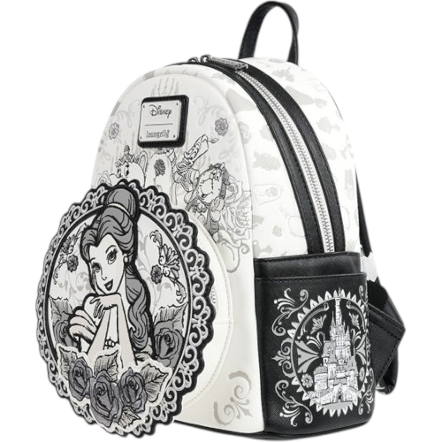 Beauty and the Beast Belle Sketch Mini Backpack with Disney character design featuring Belle from 'Beauty and the Beast' on a white background on a white background