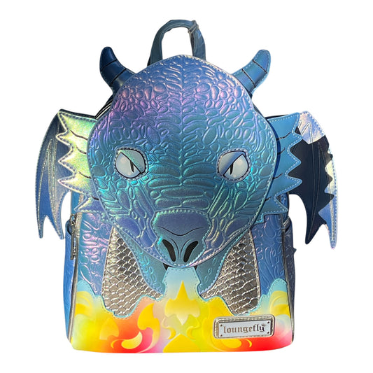 Blue Dragon Mini Backpack with dragon design on a white background