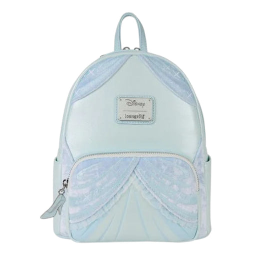 Light blue Cinderella Mini Backpack with Disney logo on a white background