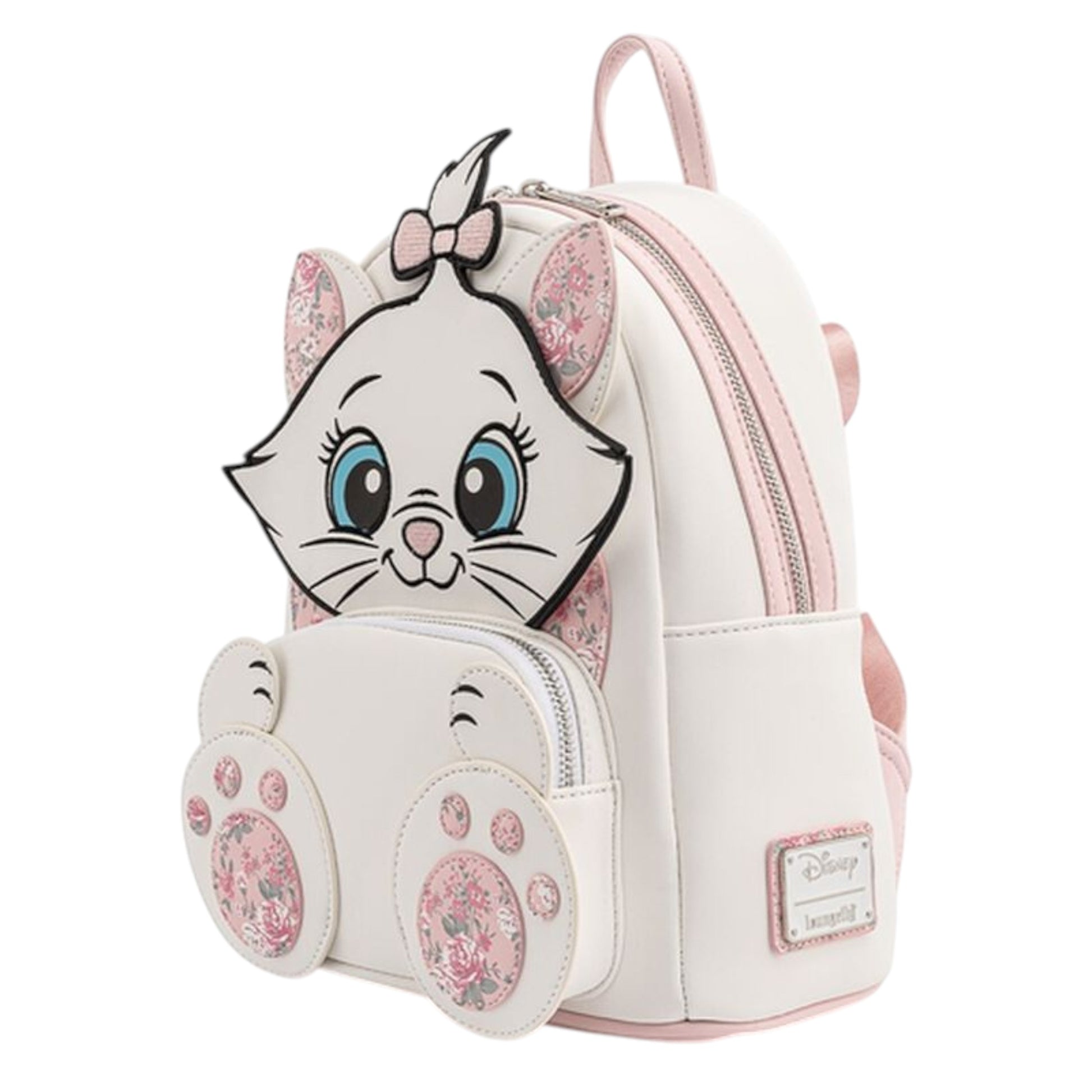 Loungefly Disney Aristocats Marie Floral Footsy Mini Backpack & Wallet Set with Marie character face and paws on a white background