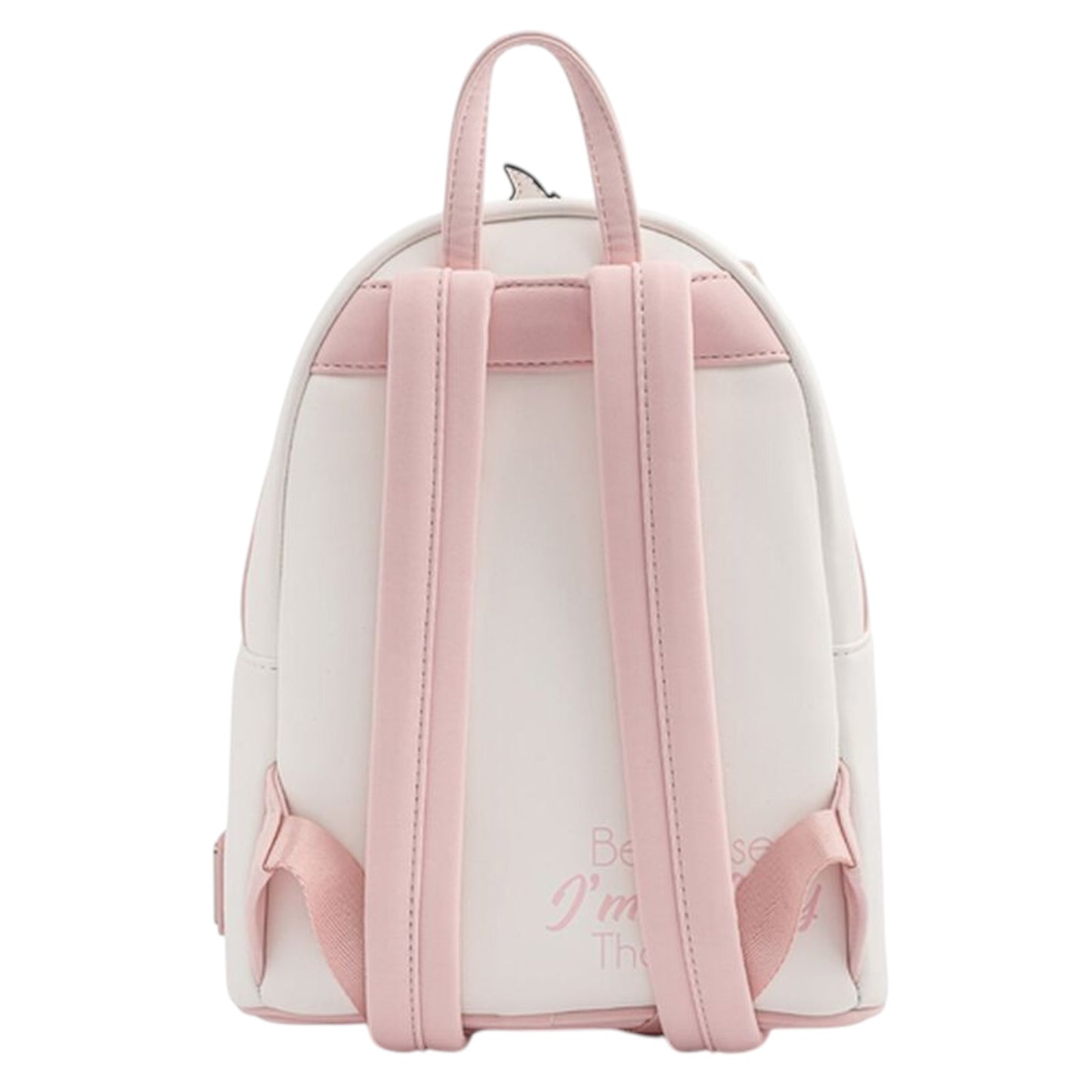 Back of Loungefly Disney Aristocats Marie Floral Footsy Mini Backpack with pink straps on a white background