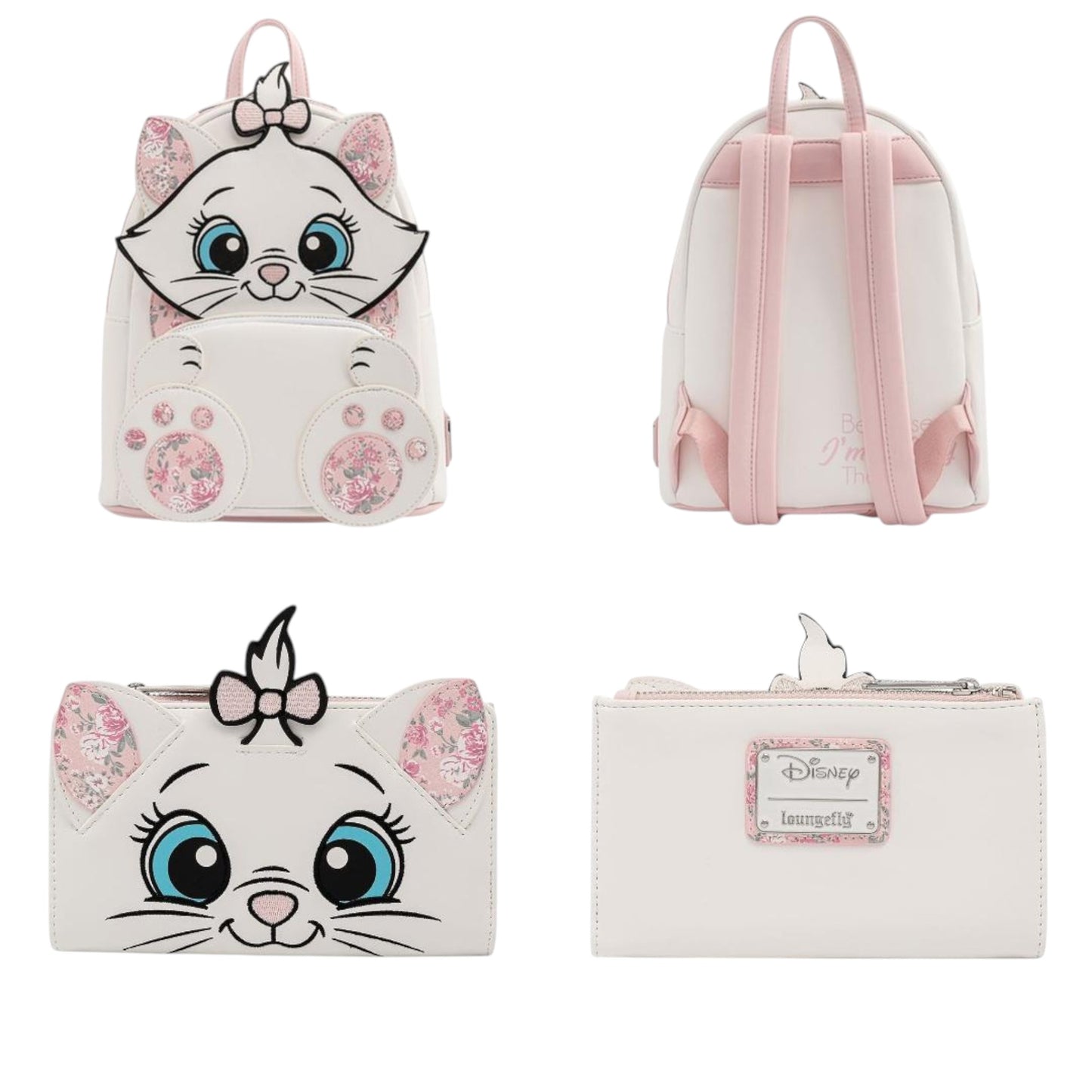 Loungefly Disney Aristocats Marie Floral Footsy Mini Backpack & Wallet Set with Marie character face and paws on a white background