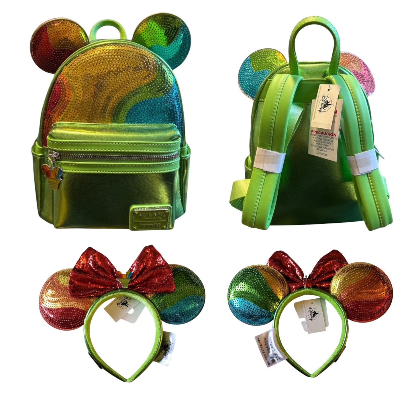 Loungefly Vault Disney Aulani Exclusive Shave Ice Sequin Mini Backpack & Ears Set