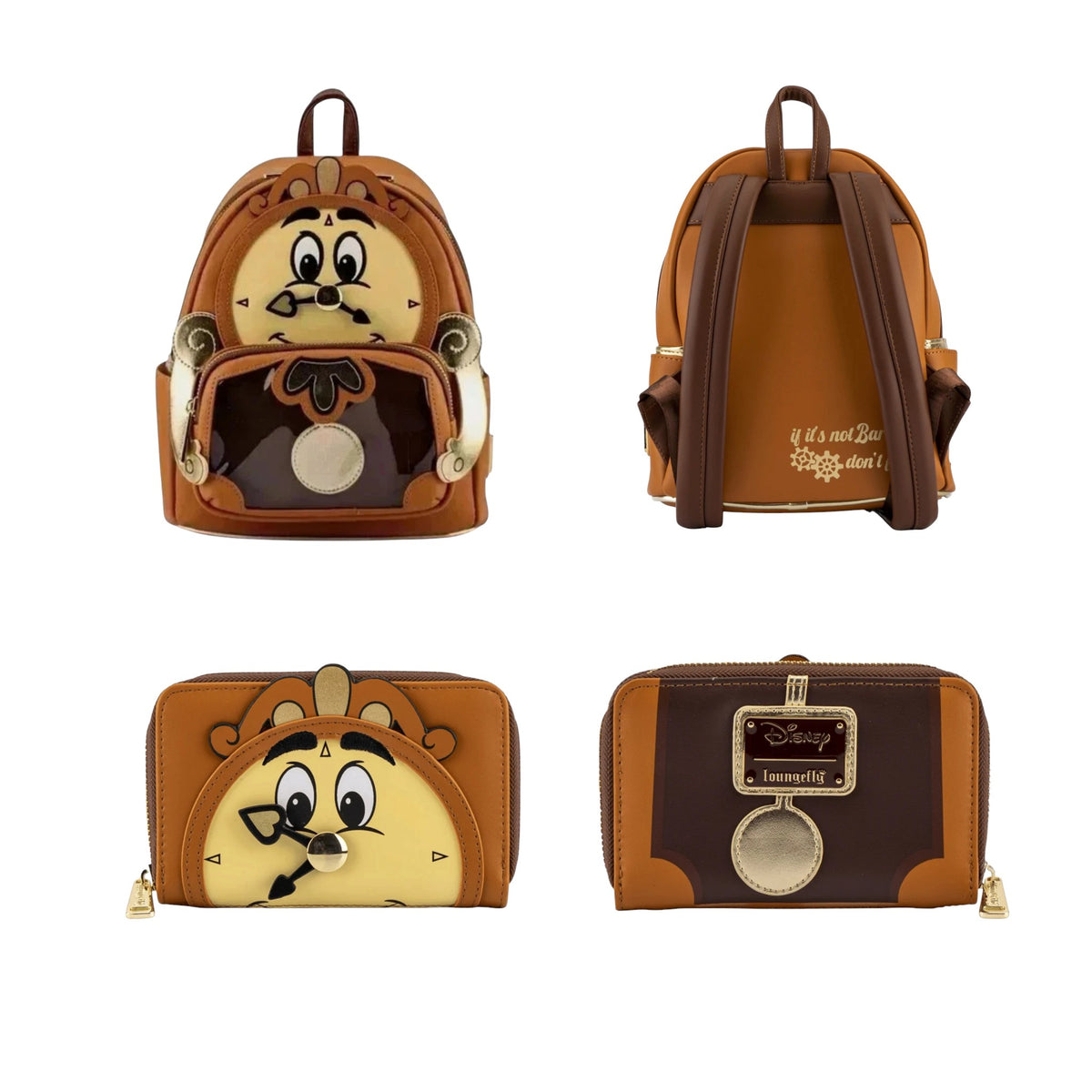Loungefly Vault LACC 2021 Disney Beauty And The Beast Cogsworth Cosplay Mini Backpack & Wallet Set
