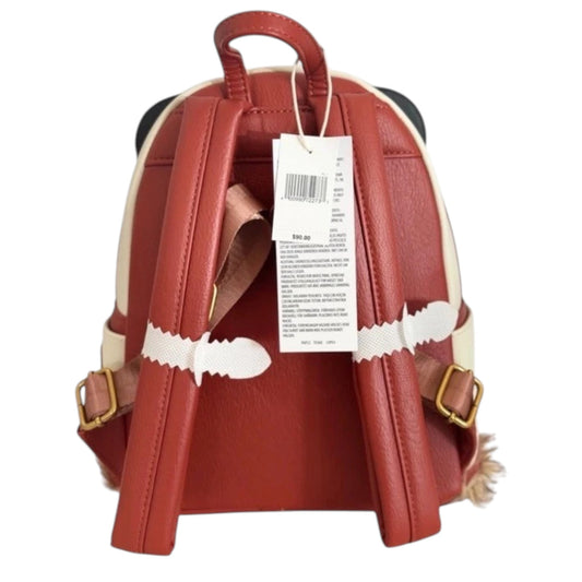 Back of Loungefly Disney Cruise Line Alaska Minnie Mouse Mini Backpack with a red straps on a white background