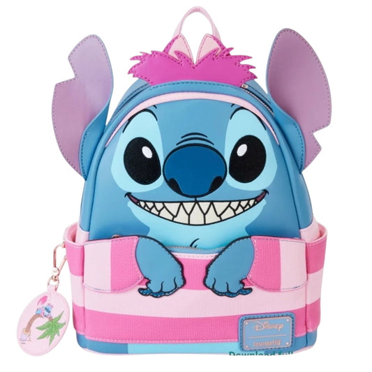 Stitch in Cheshire Cat Costume Cosplay Mini Backpack with Stitch character design on a white background