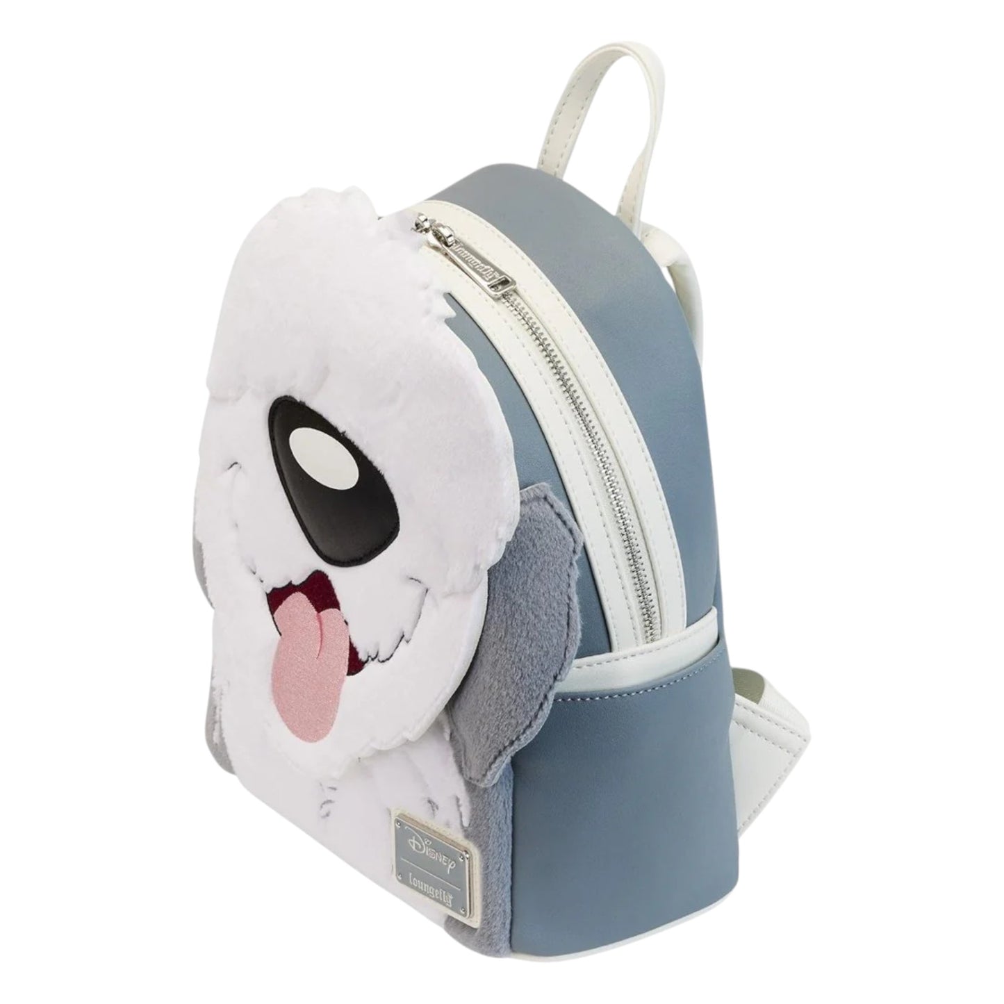 Backpack with Little Mermaid Max dog face design on a white background