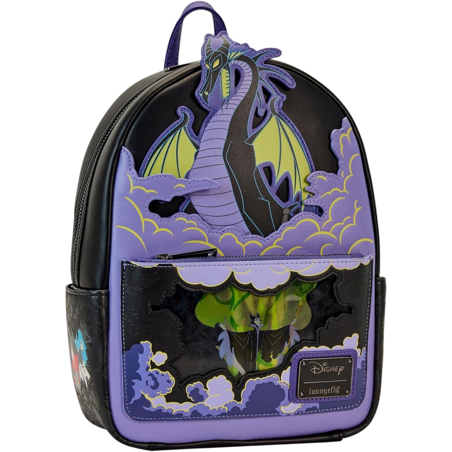 Maleficent Dragon Backpack with dragon design on a white background