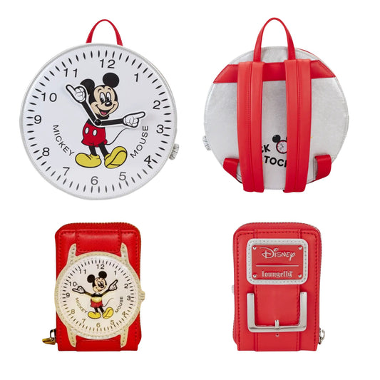 Loungefly Vault Disney Mickey Mouse Vintage Watch Figural Mini Backpack & Wallet Set