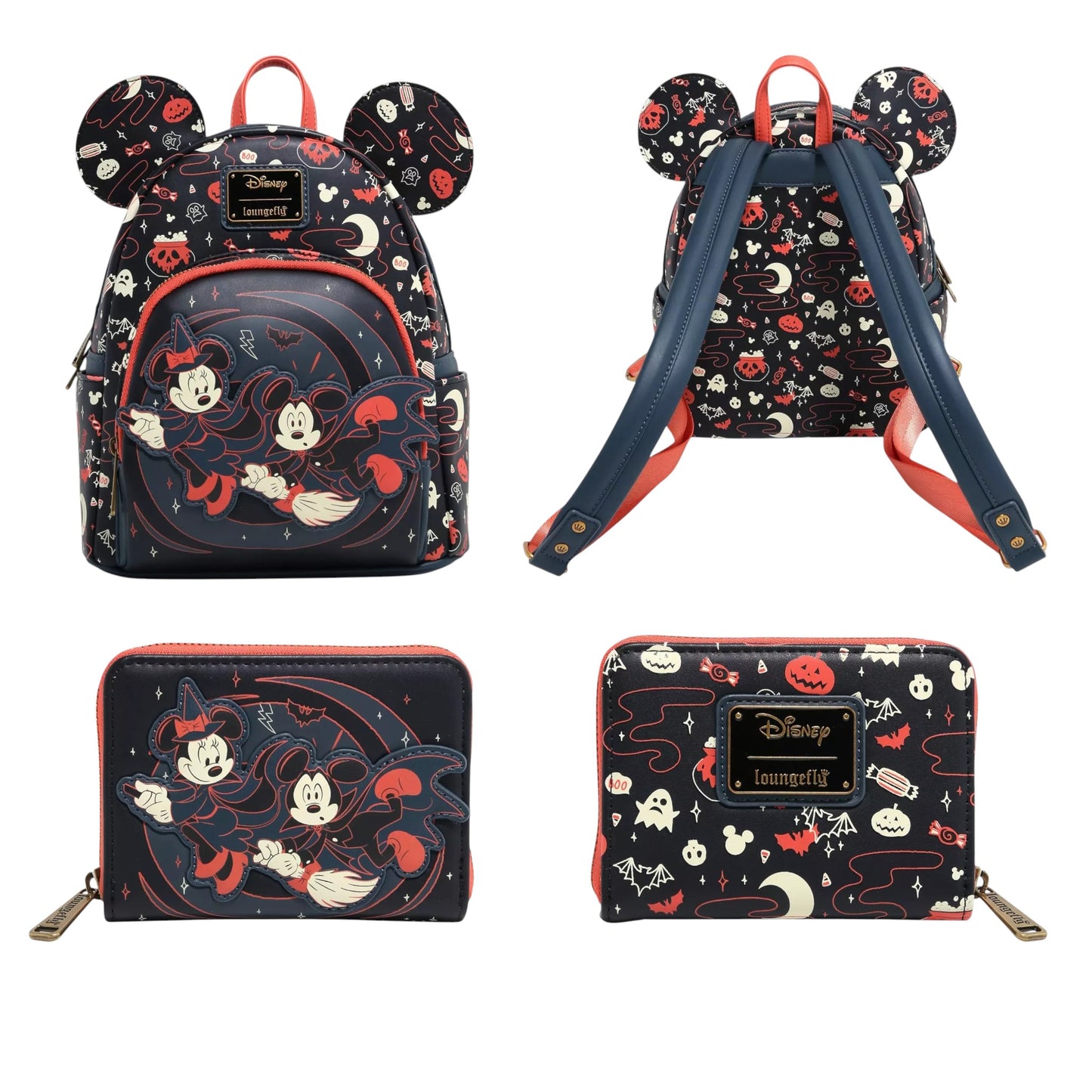 Loungefly Vault Disney Mickey & Minnie Halloween Ears Glow-in-the-Dark Mini Backpack & Wallet Set