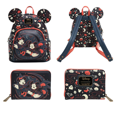 Loungefly Vault Disney Mickey & Minnie Halloween Ears Glow-in-the-Dark Mini Backpack & Wallet Set