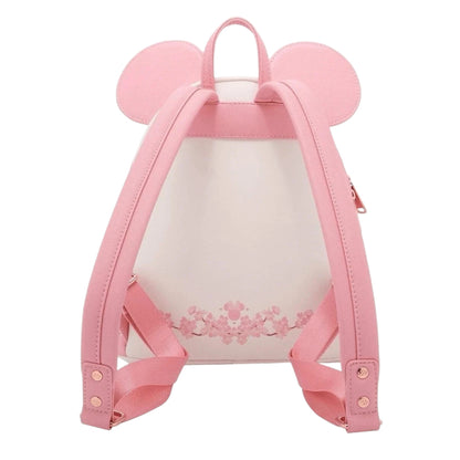 Minnie Mouse Cherry Blossom Ears Pink backpack with ears on a white background