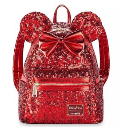 Loungefly Vault Disney Parks Minnie Mouse Red Sequin Mini Backpack & Ears Set