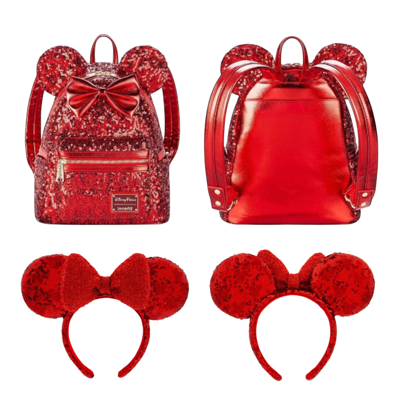Loungefly Vault Disney Parks Minnie Mouse Red Sequin Mini Backpack & Ears Set