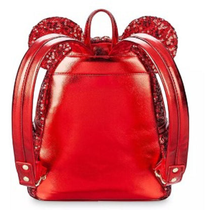 Loungefly Vault Disney Parks Minnie Mouse Red Sequin Mini Backpack & Ears Set