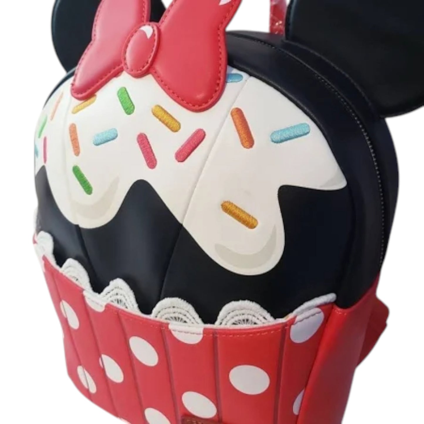 Minnie Mouse Sprinkle Cupcake bag with Minnie Mouse ears and bow on a white background